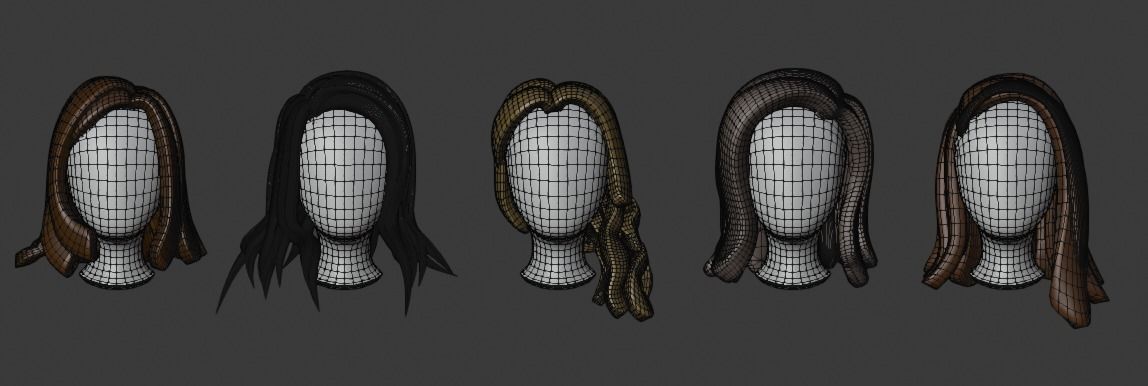 Base Stylized Haircuts 6-10 Low-poly 3D model_13