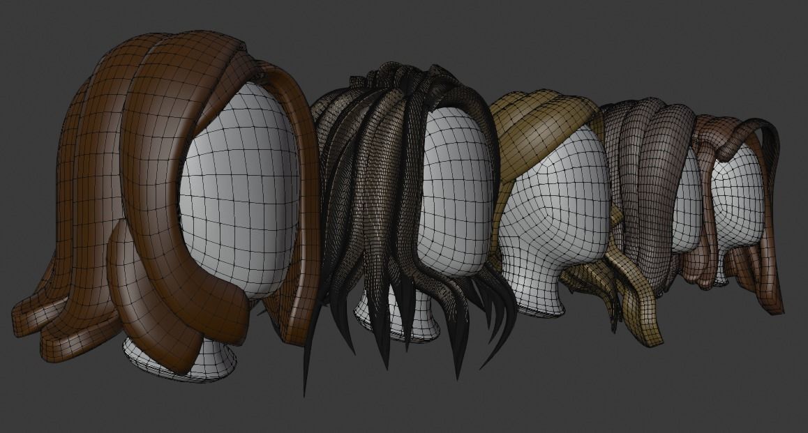 Base Stylized Haircuts 6-10 Low-poly 3D model_17