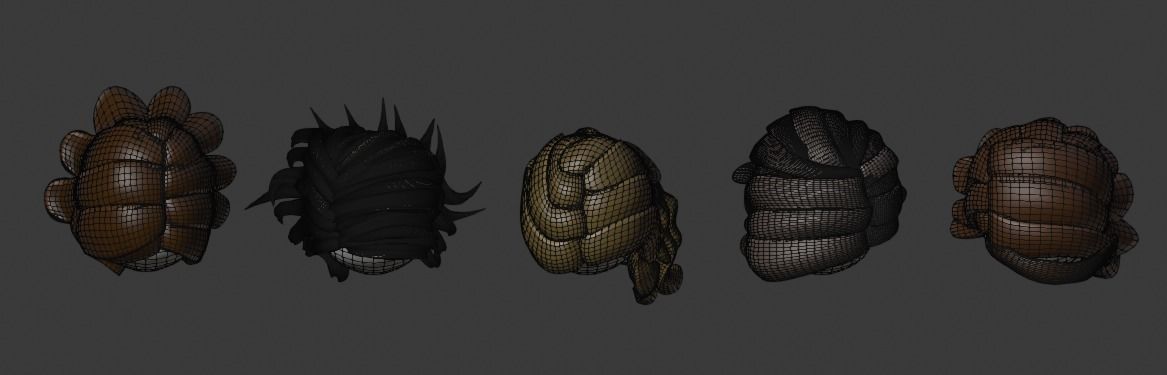 Base Stylized Haircuts 6-10 Low-poly 3D model_14