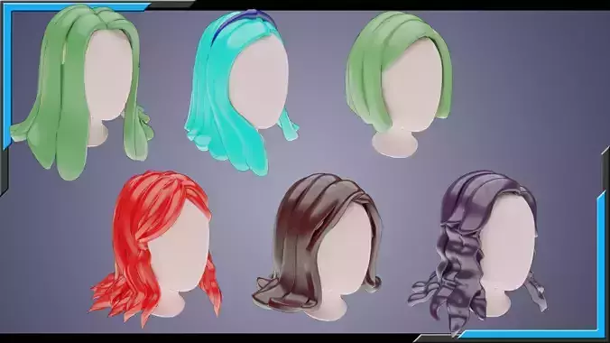 Base Stylized Haircuts 11-16 Low-poly 3D model