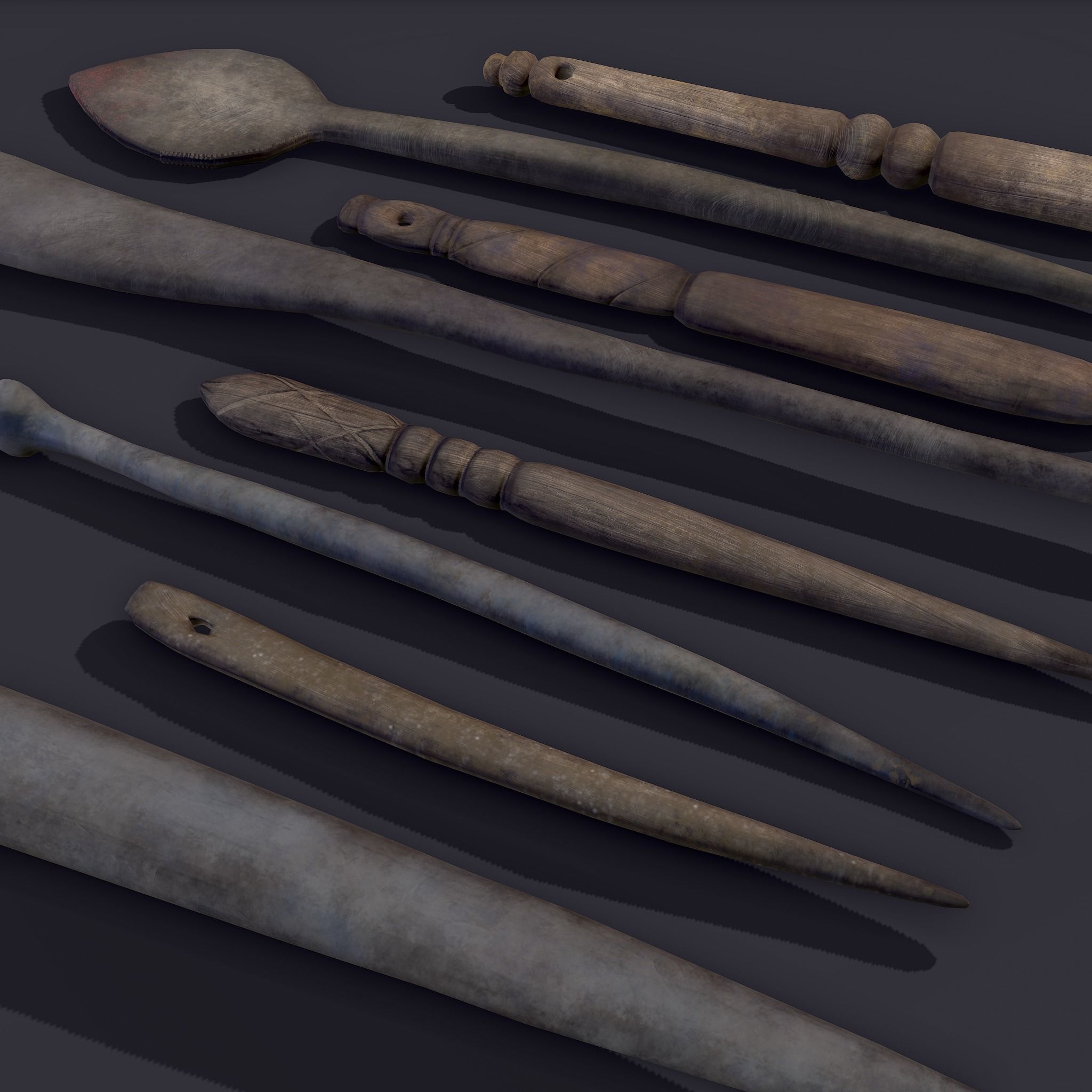Medieval Needles Makeup Pieces Low-poly 3D model_2