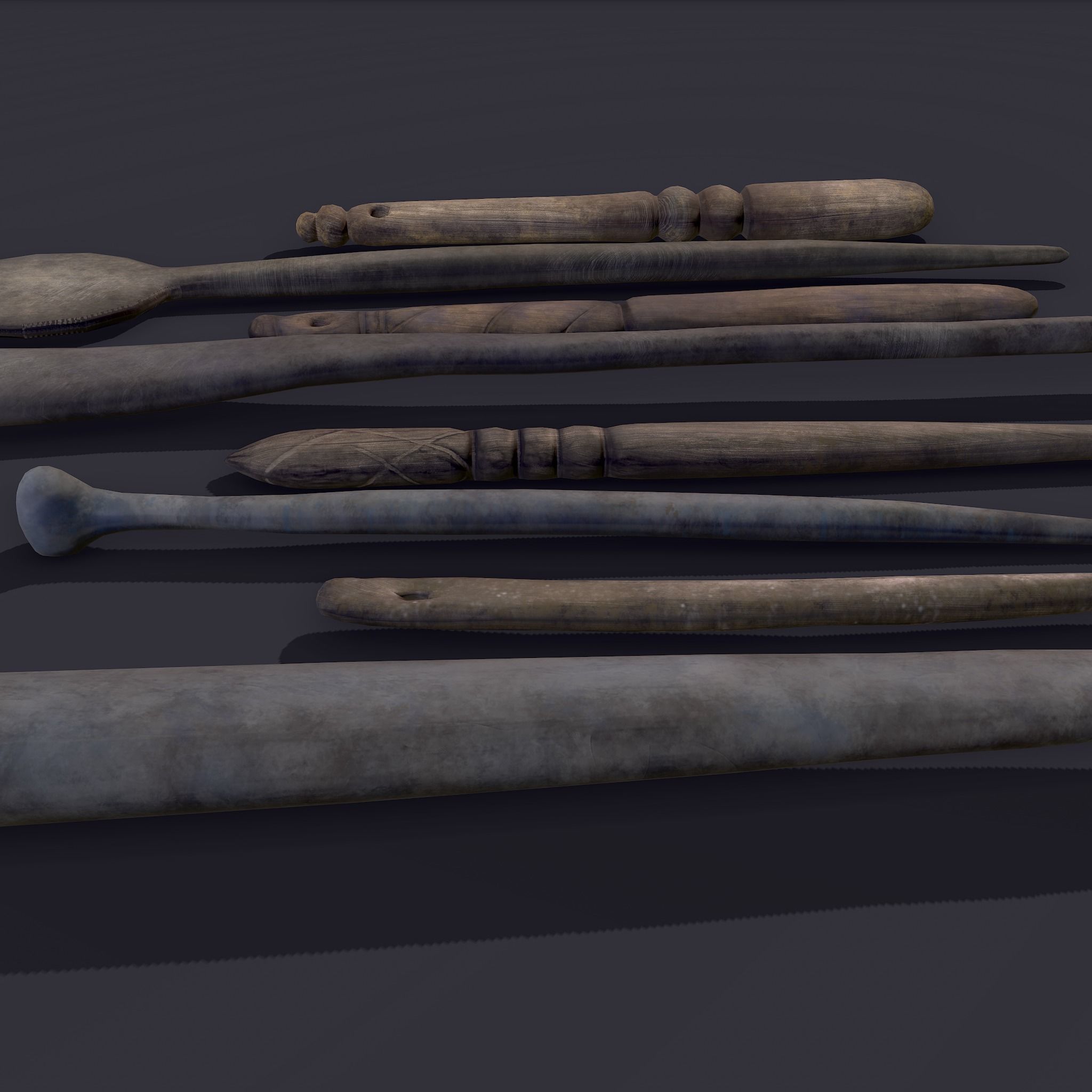 Medieval Needles Makeup Pieces Low-poly 3D model_4
