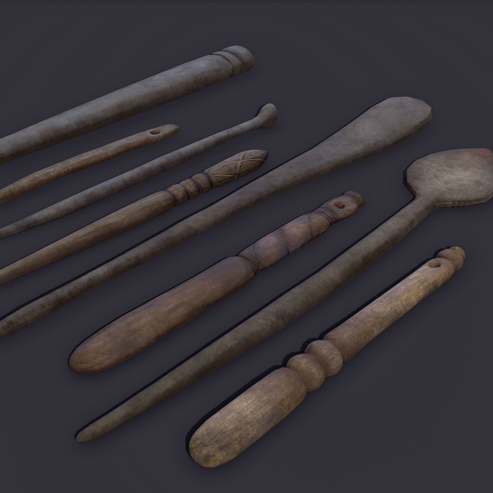 Medieval Needles Makeup Pieces Low-poly 3D model_5