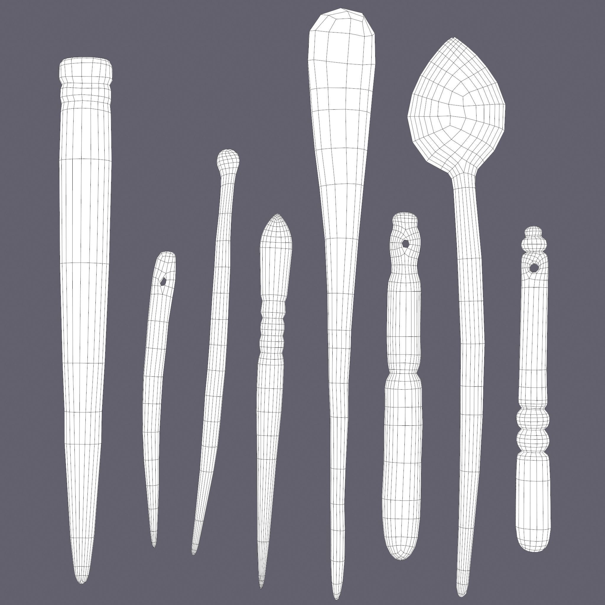 Medieval Needles Makeup Pieces Low-poly 3D model_34