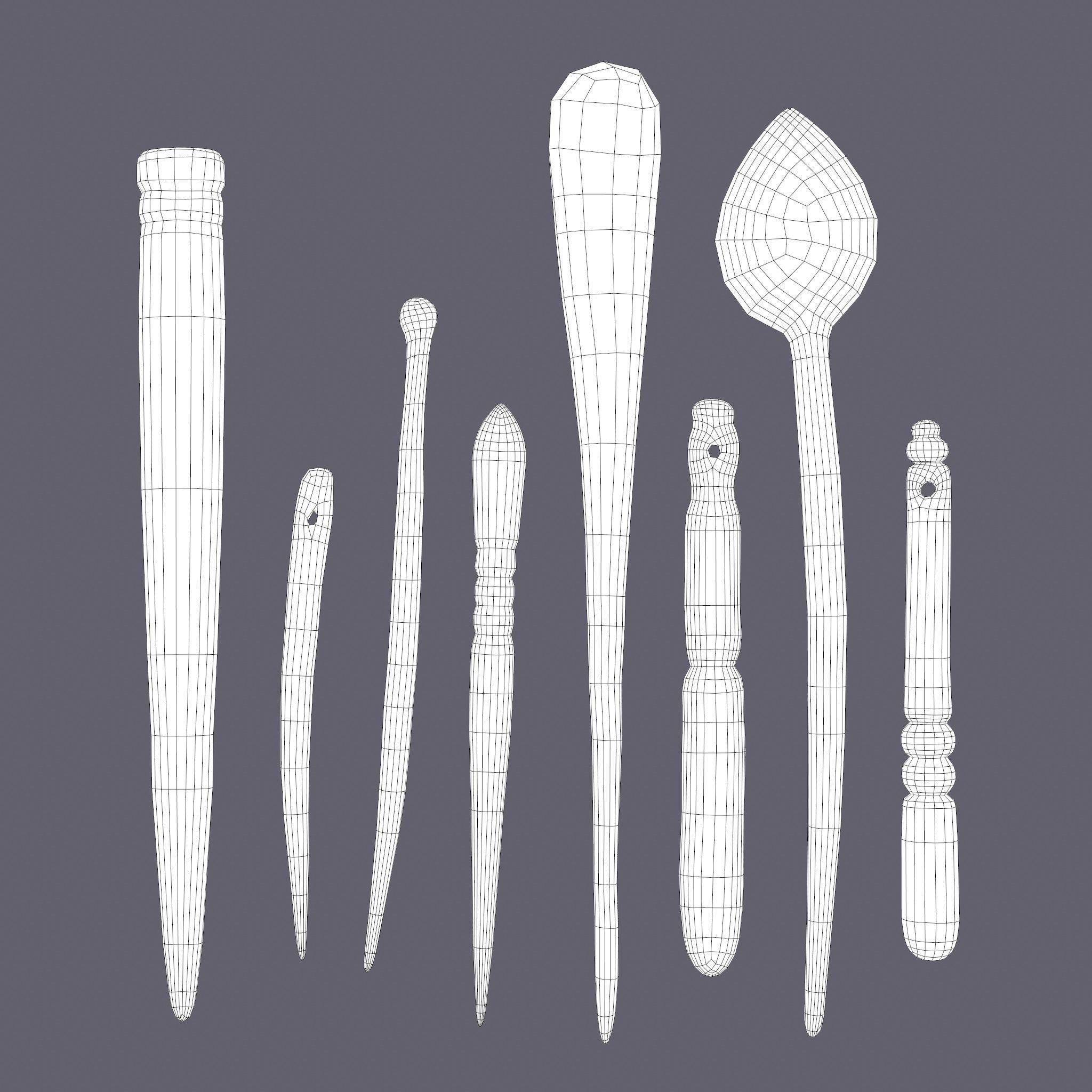 Medieval Needles Makeup Pieces Low-poly 3D model_27