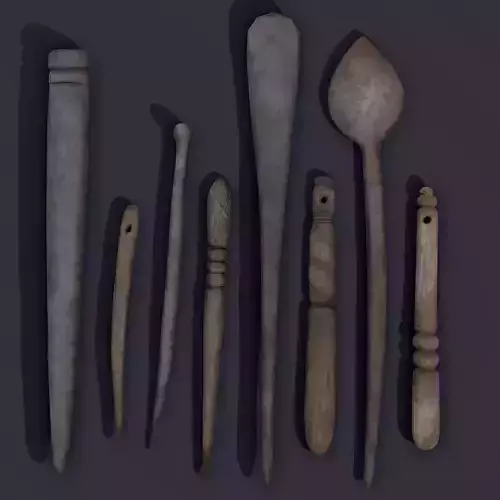Medieval Needles Makeup Pieces Low-poly 3D model