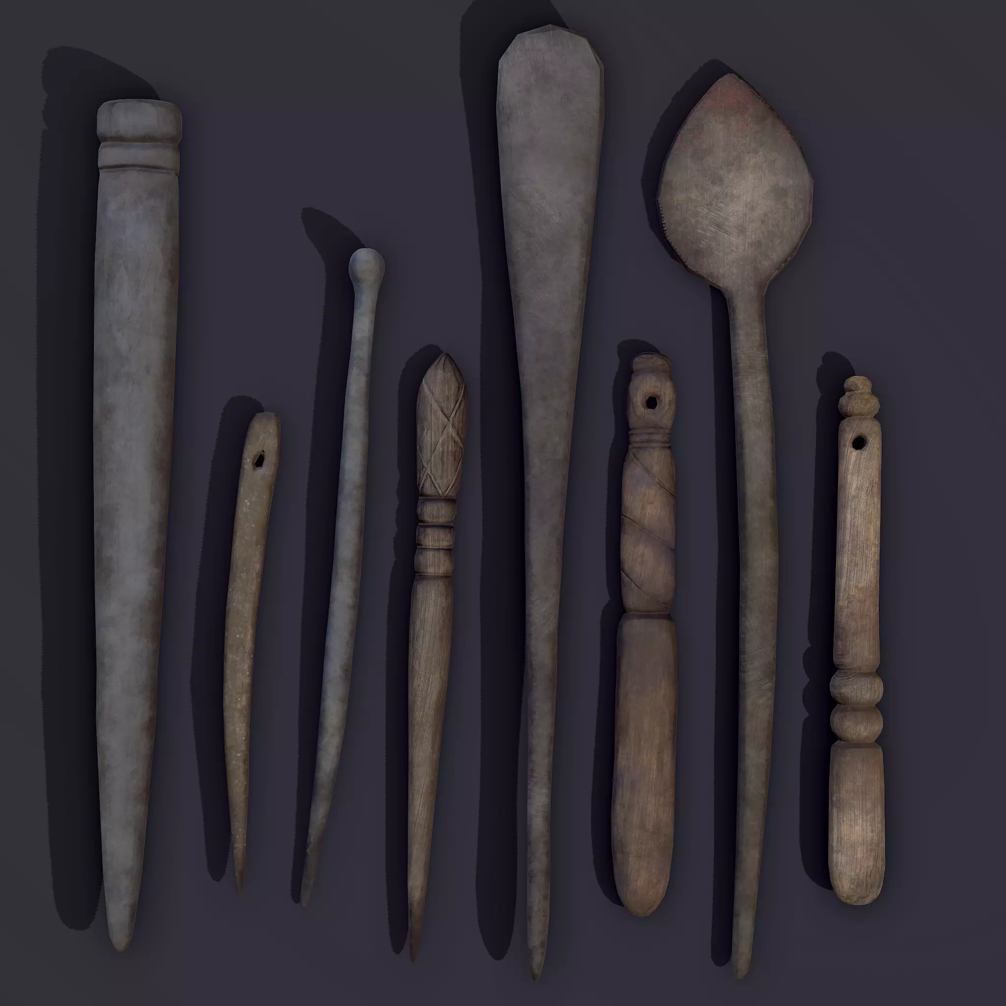 Medieval Needles Makeup Pieces Low-poly 3D model_0