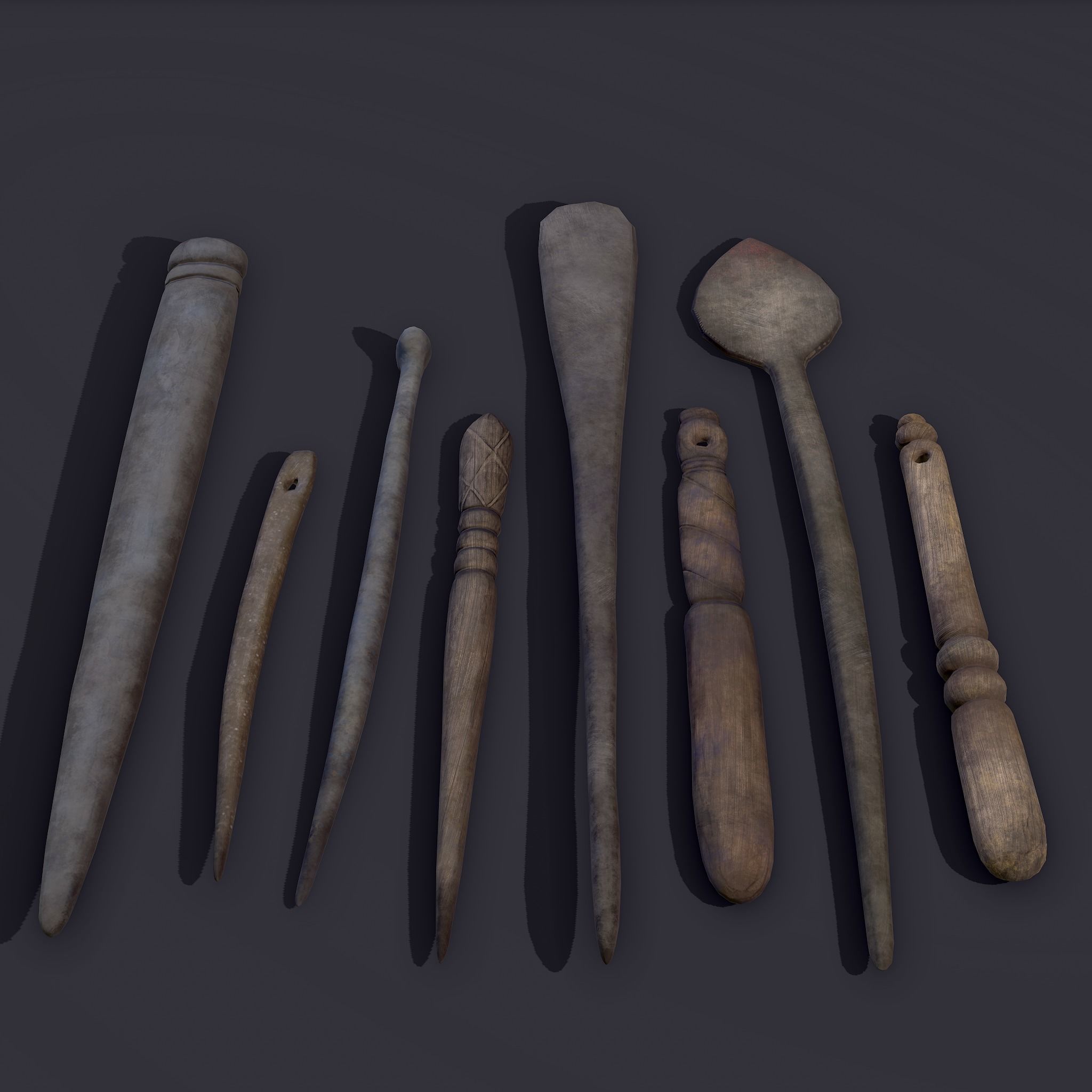 Medieval Needles Makeup Pieces Low-poly 3D model_3