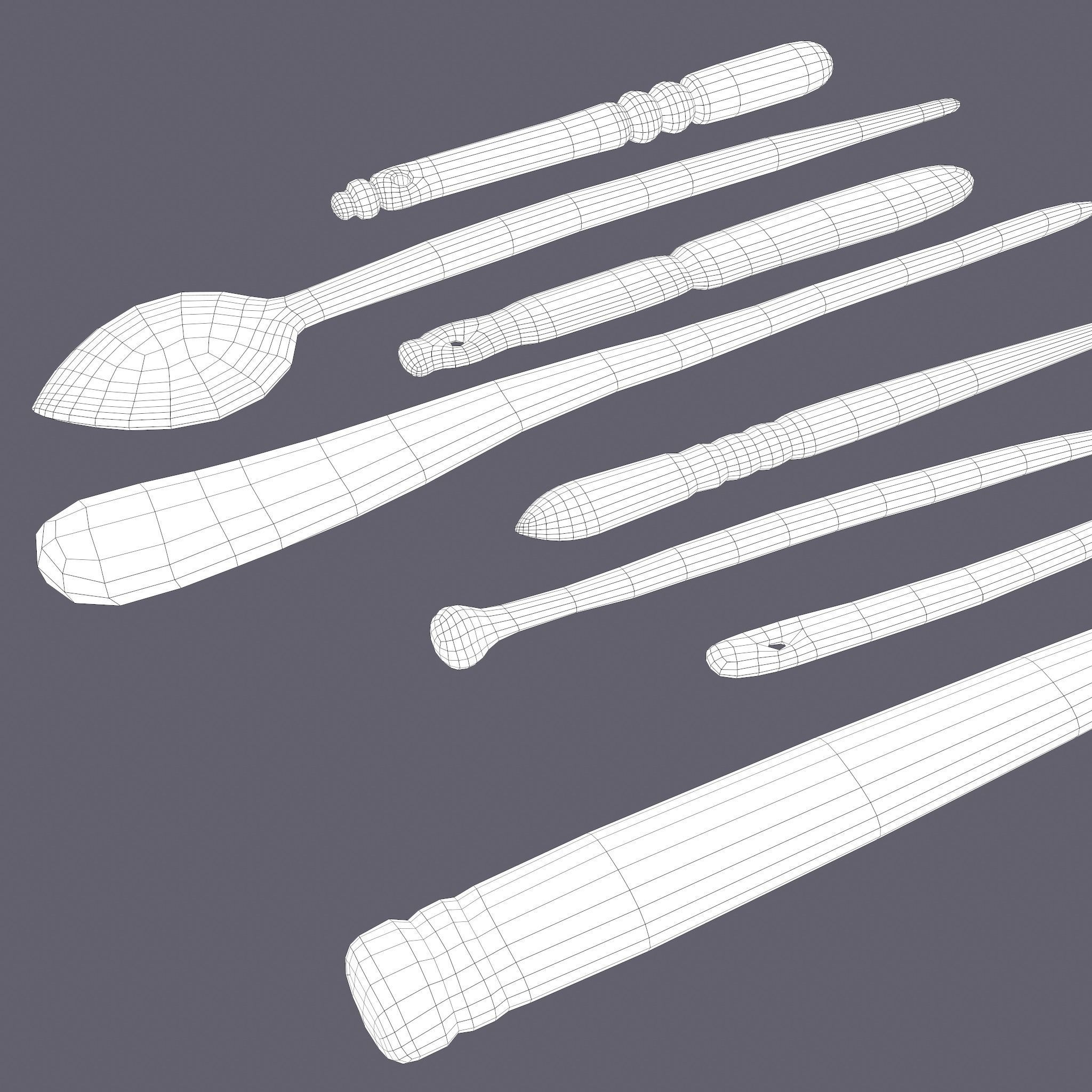 Medieval Needles Makeup Pieces Low-poly 3D model_33