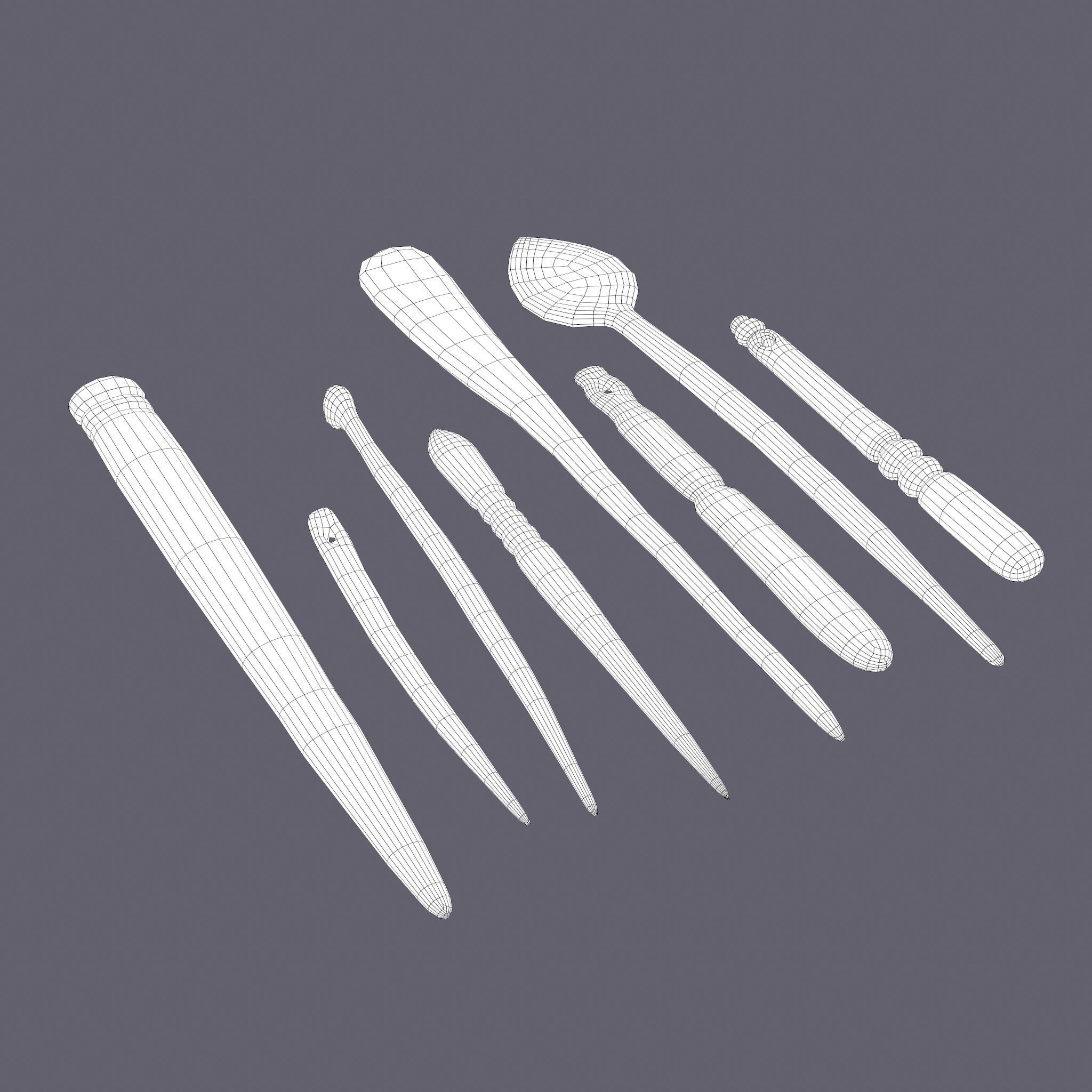 Medieval Needles Makeup Pieces Low-poly 3D model_24