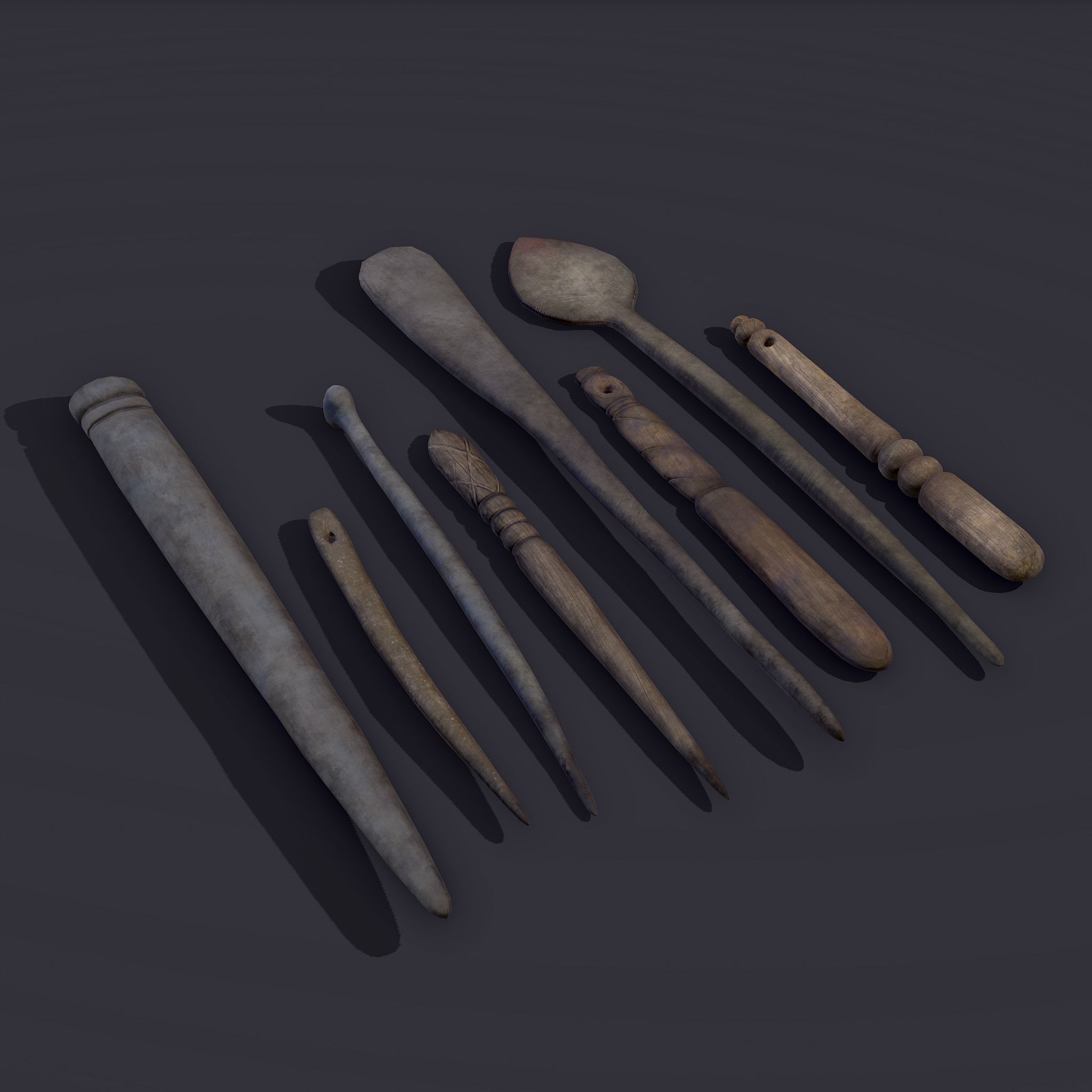 Medieval Needles Makeup Pieces Low-poly 3D model_23