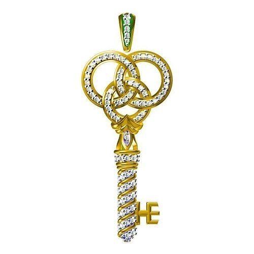 JCD Format White gold key shape pendant  wax files jewelry 3D print model