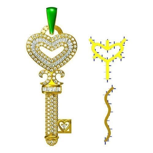 JCD Format Vintage key shape pendant  cad jewellery design 3D print model