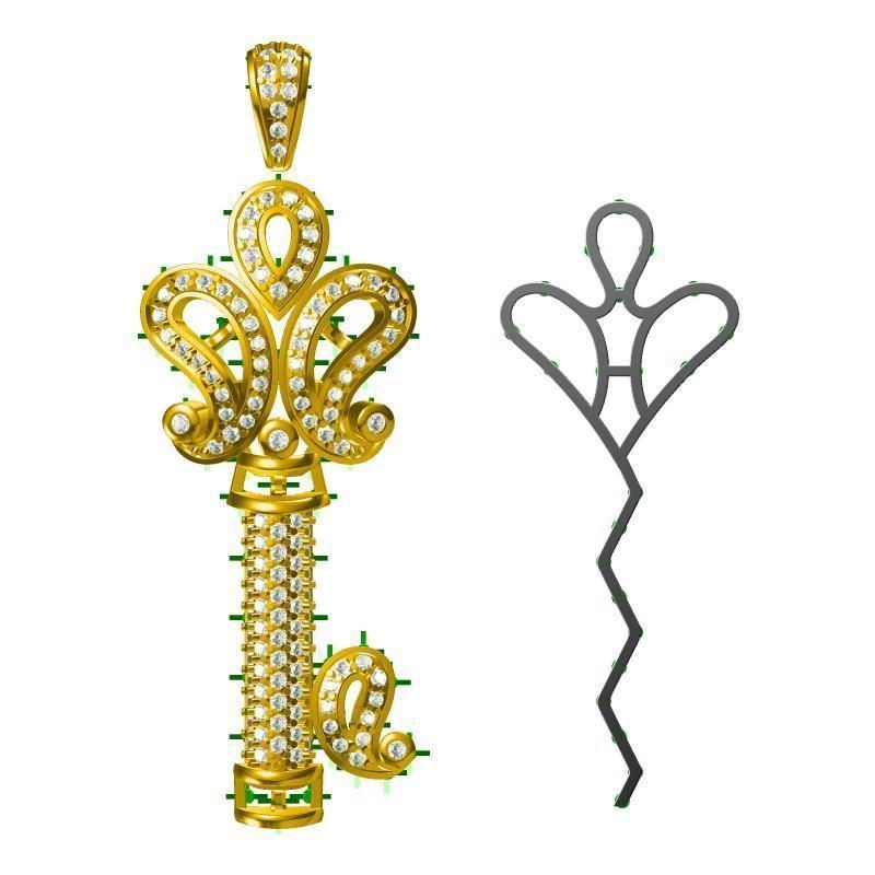 JCD Format Rose gold key shape pendant  design 3D print model_0