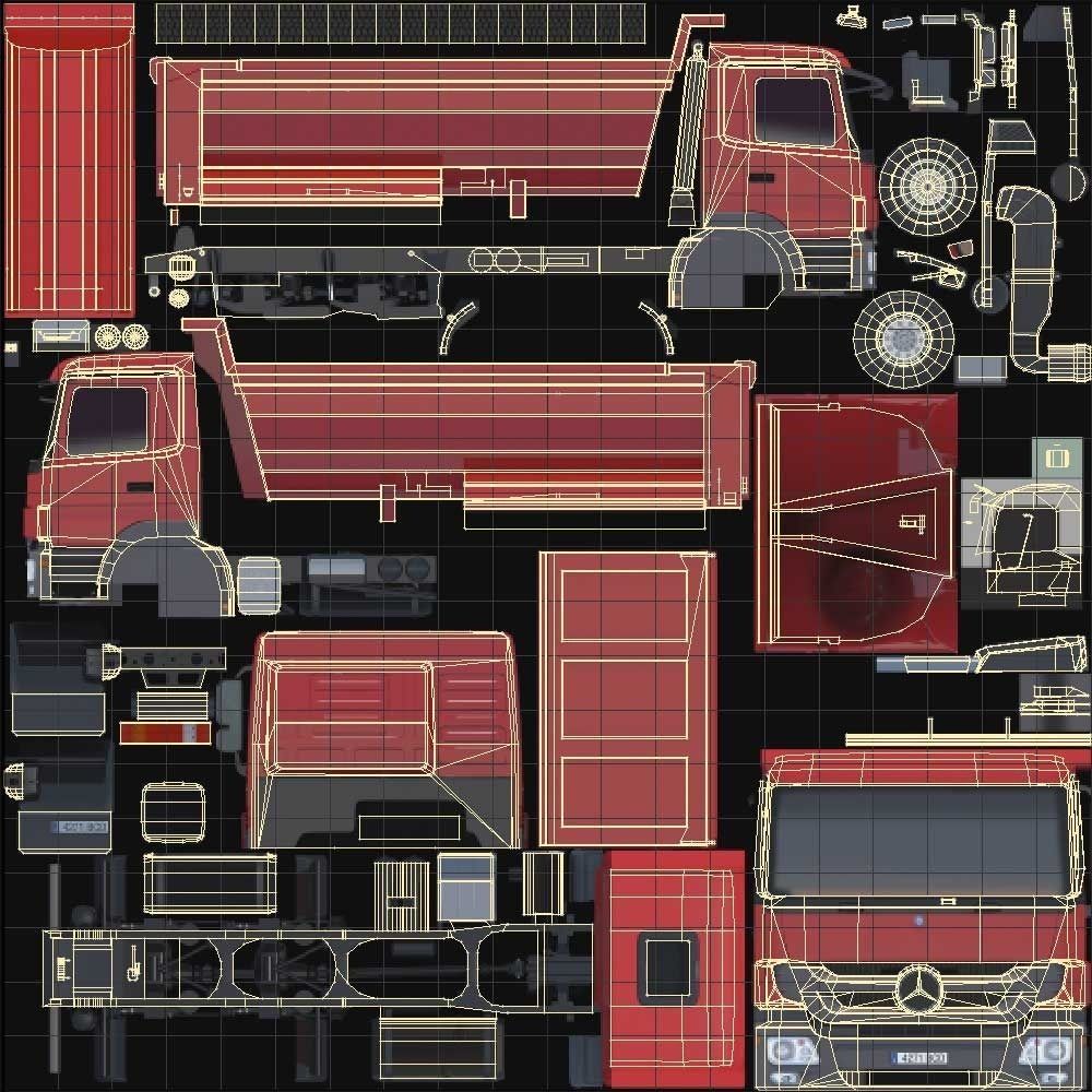 Mercedes Actros Dumper Low-poly 3D model_5