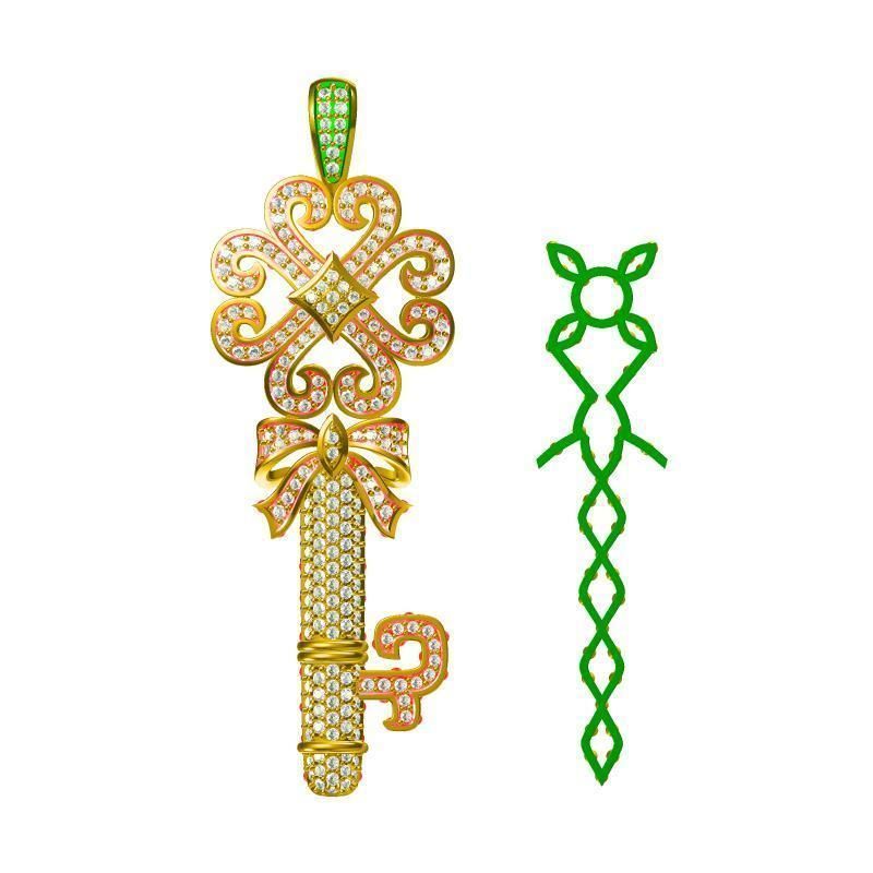 JCD Format Gold key shape pendant  wax files jewelry 3D print model_0