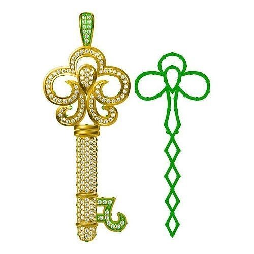 JCD Format Gold key shape pendant  types of jewelry files 3D print model