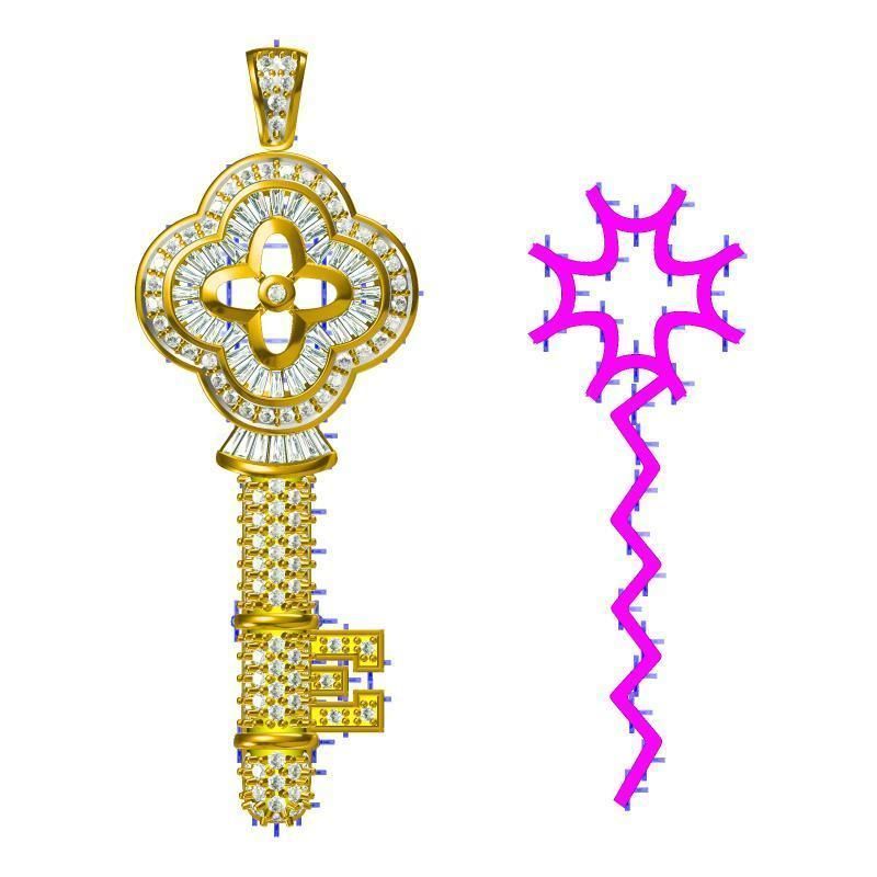 JCD Format Gold key shape pendant  jewelry cam 3D print model_0
