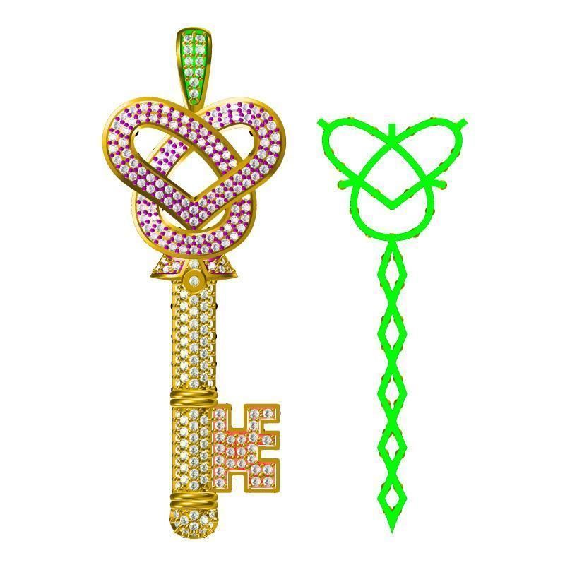 JCD Format Gold key shape pendant  jewelry cad programs 3D print model_0