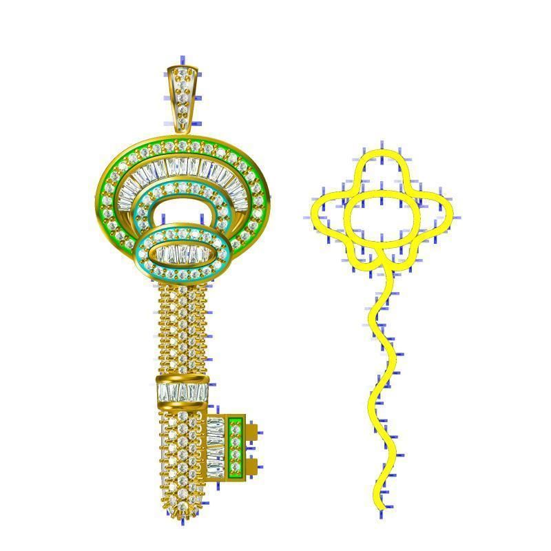 JCD Format Gold key shape pendant  jewelry cad institute 3D print model_0