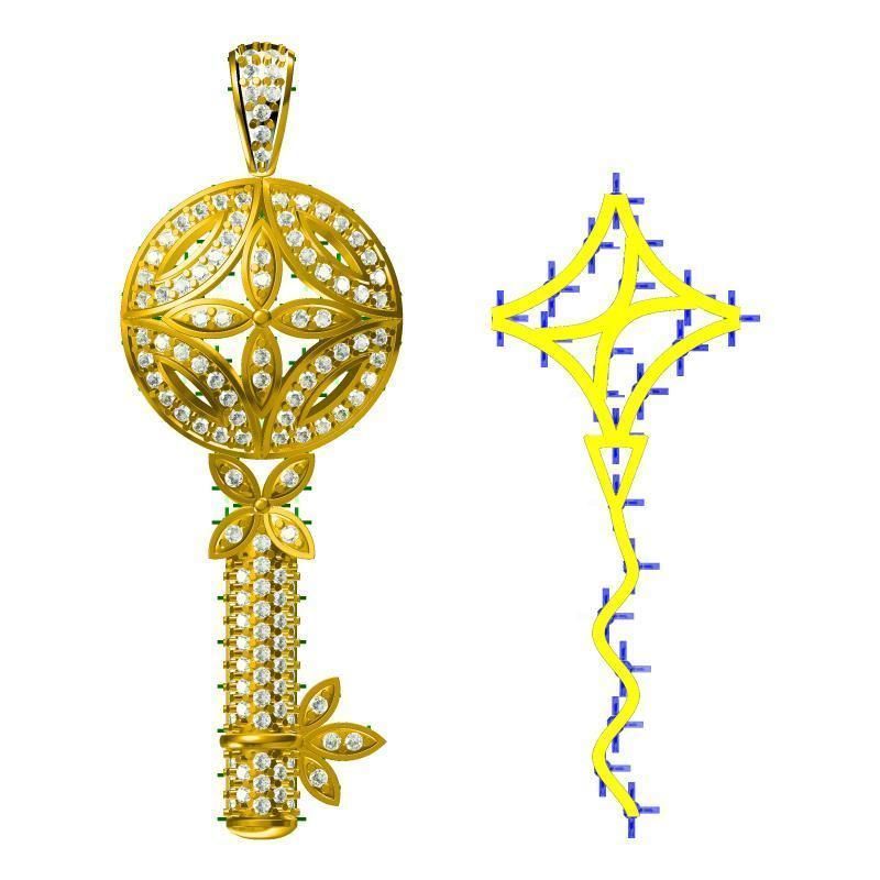 JCD Format Gold key shape pendant  jewelcad 3D print model_0