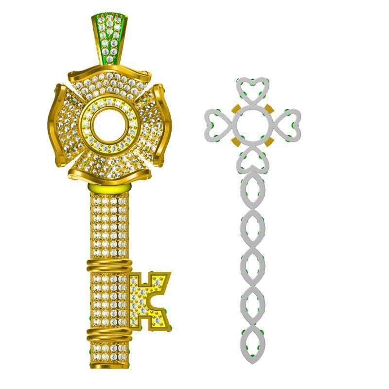 JCD Format Gold key shape pendant  free 3dm jewelry files 3D print model_0