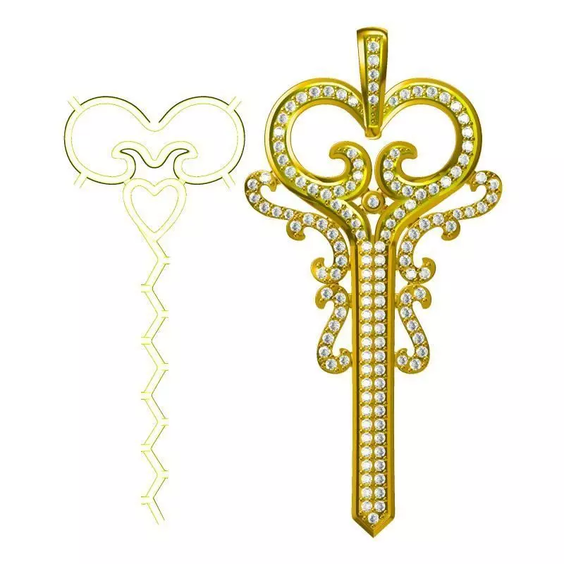 JCD Format Gold key shape pendant  3design price 3D print model_0