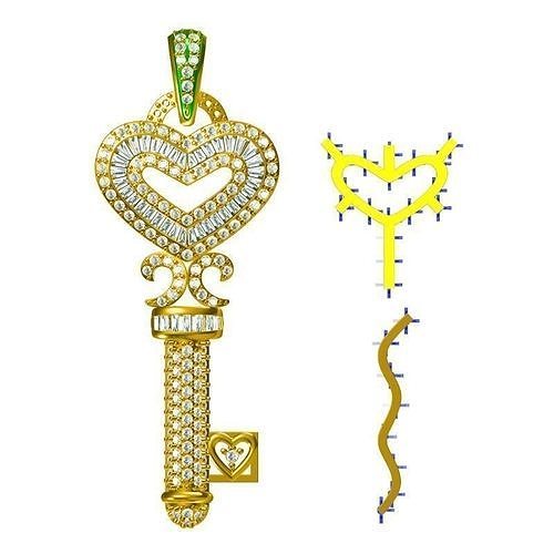 JDC Gold key shape pendant  3design 3D print model