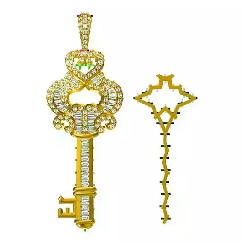 JCD Format  Diamond key shape pendant  jewelry cad 3D print model