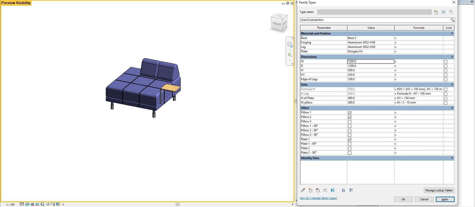 FLOTTEBO sleeper sofa - Full parametric Revit Family  Free 3D model_6
