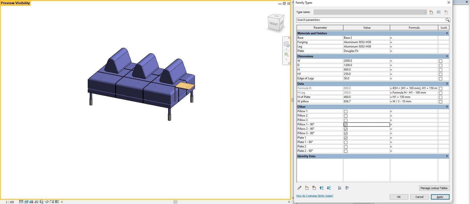 FLOTTEBO sleeper sofa - Full parametric Revit Family  Free 3D model_13