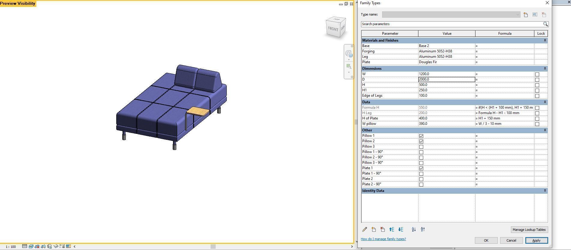 FLOTTEBO sleeper sofa - Full parametric Revit Family  Free 3D model_8