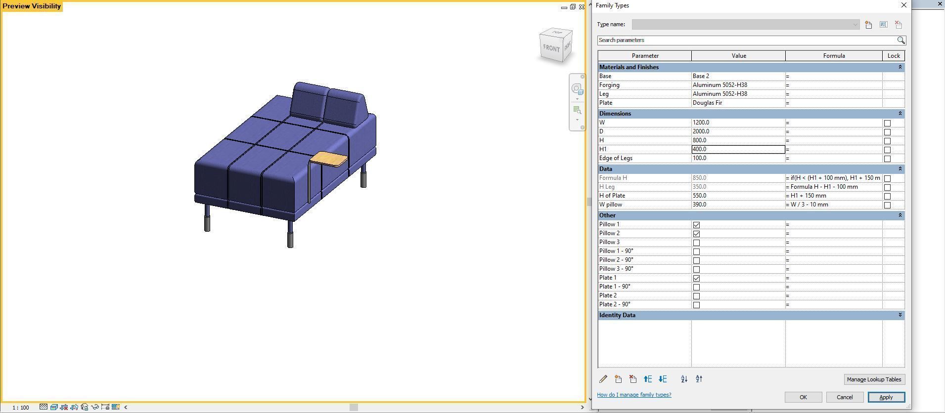 FLOTTEBO sleeper sofa - Full parametric Revit Family  Free 3D model_9