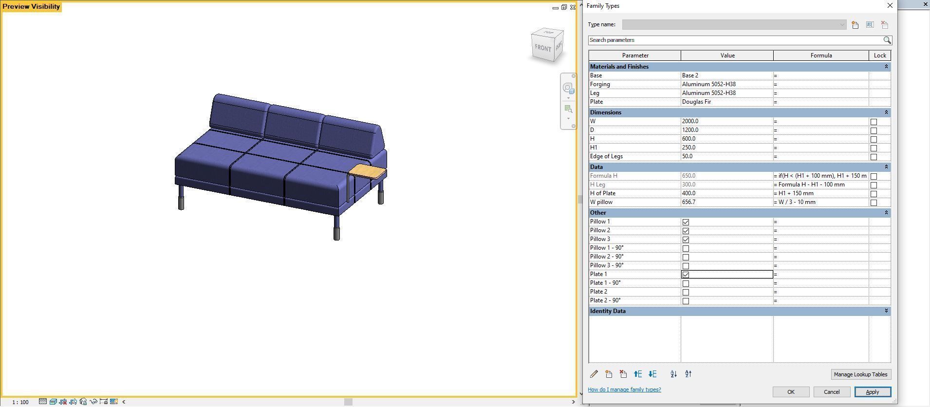 FLOTTEBO sleeper sofa - Full parametric Revit Family  Free 3D model_11