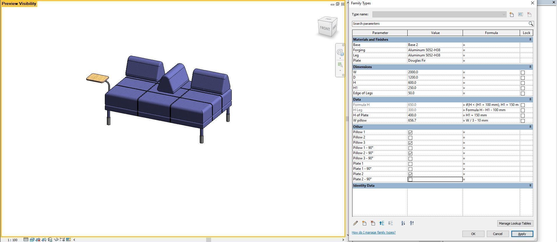 FLOTTEBO sleeper sofa - Full parametric Revit Family  Free 3D model_15