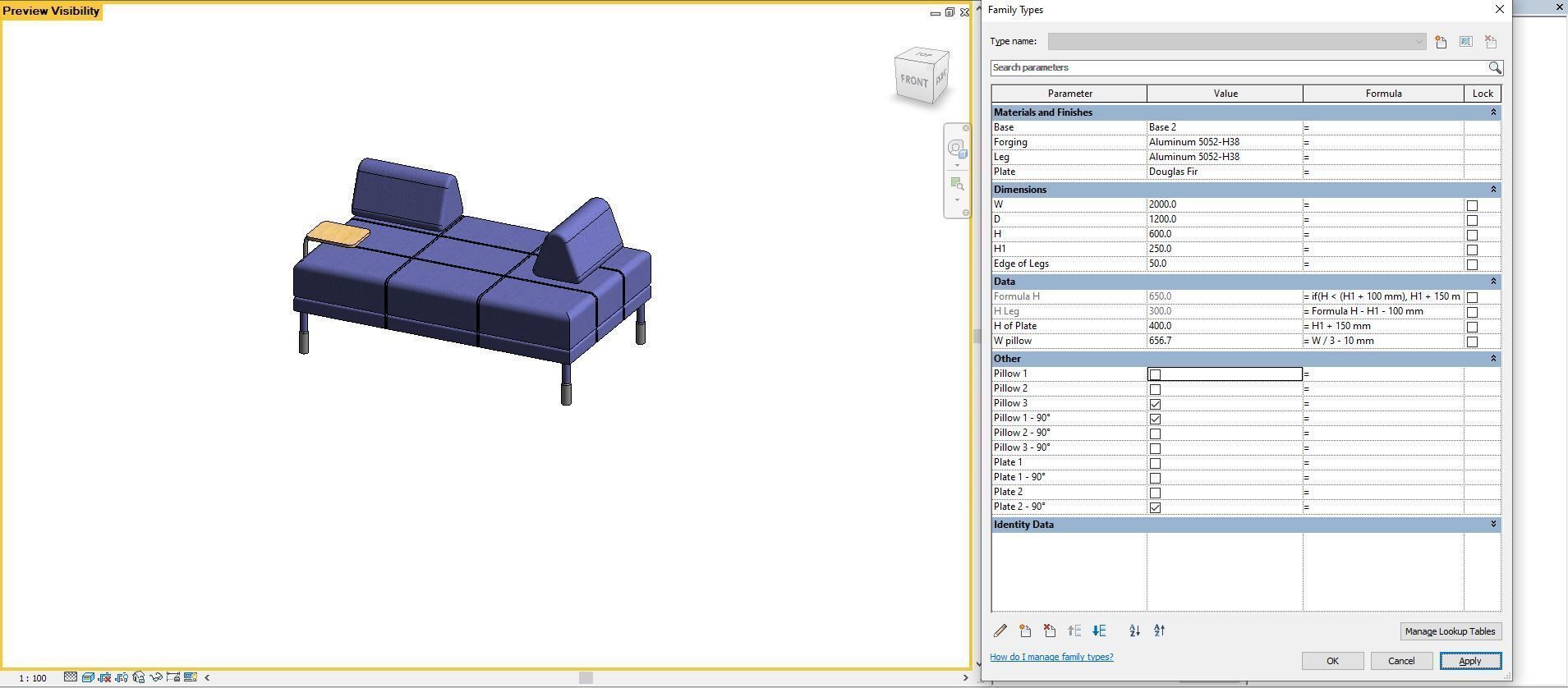 FLOTTEBO sleeper sofa - Full parametric Revit Family  Free 3D model_16