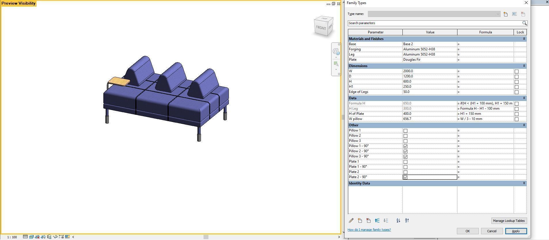 FLOTTEBO sleeper sofa - Full parametric Revit Family  Free 3D model_14