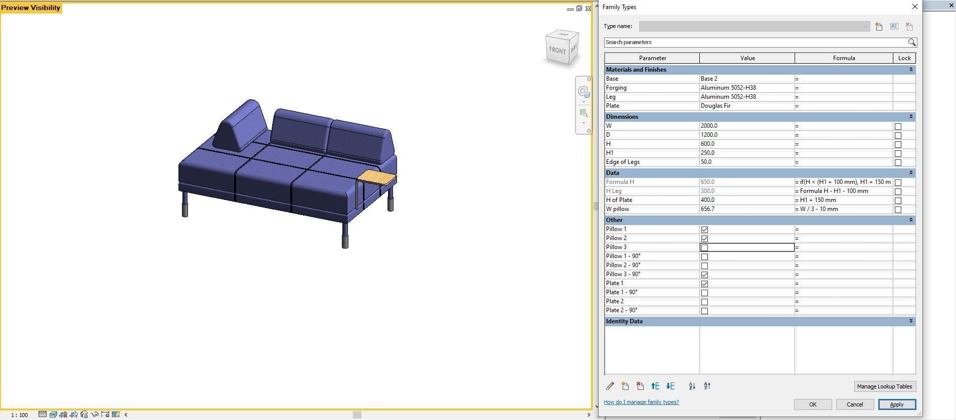 FLOTTEBO sleeper sofa - Full parametric Revit Family  Free 3D model_12