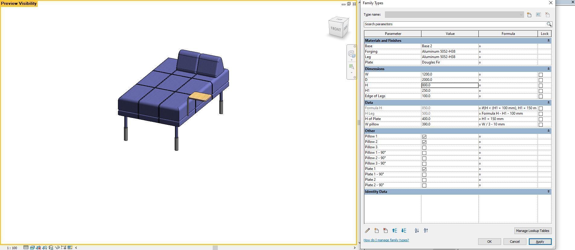 FLOTTEBO sleeper sofa - Full parametric Revit Family  Free 3D model_7