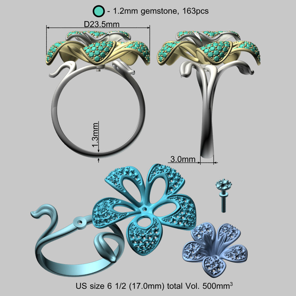 Flower Gold Ring 3D print model_11