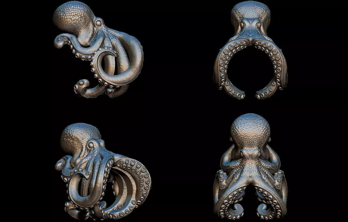 Octopus ring 3D print model_0