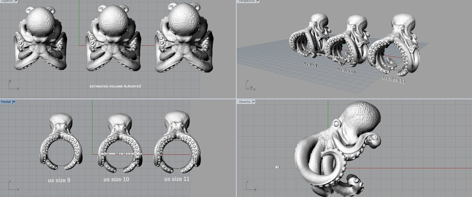 Octopus ring 3D print model_9