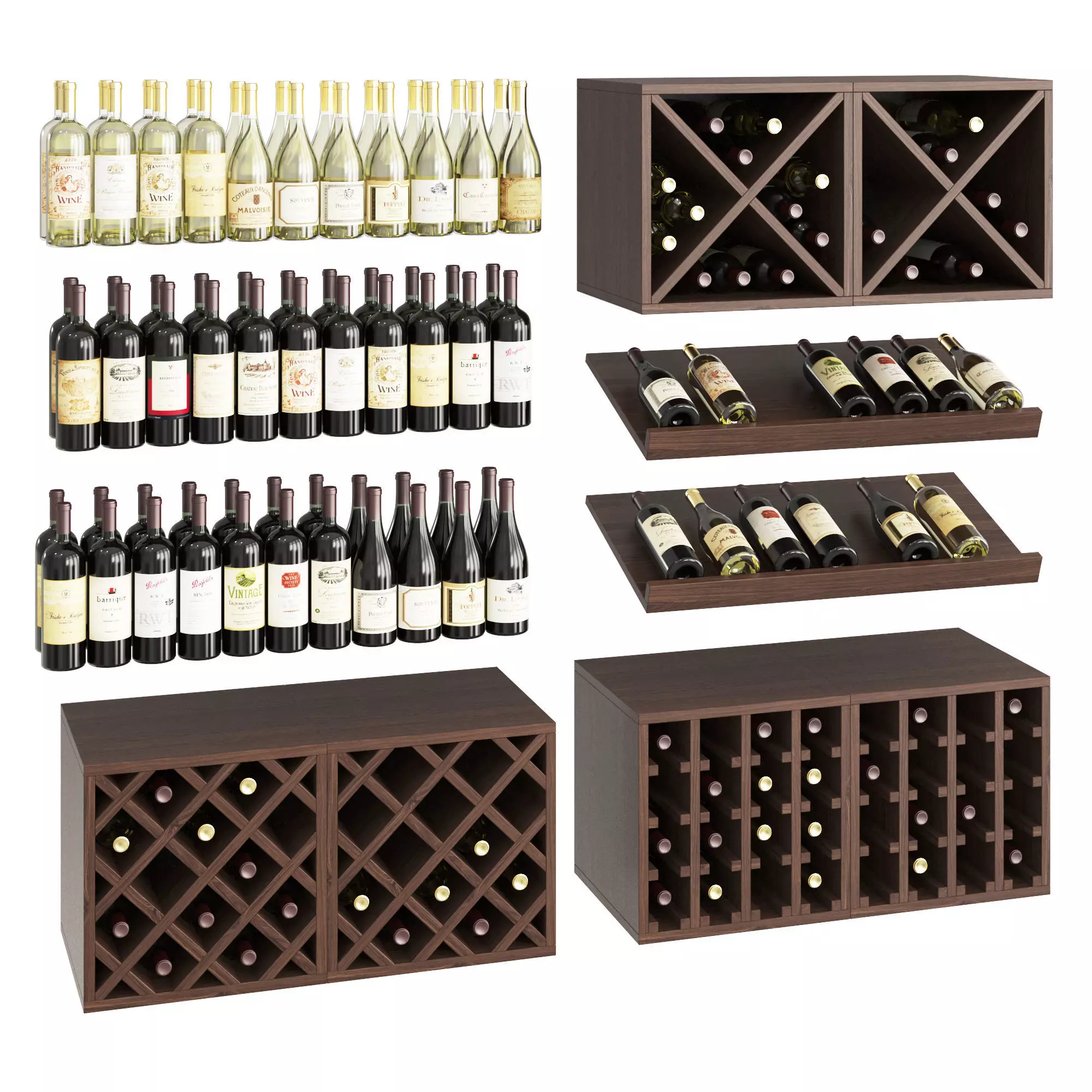 Wine set rack with bottles in it 3D model