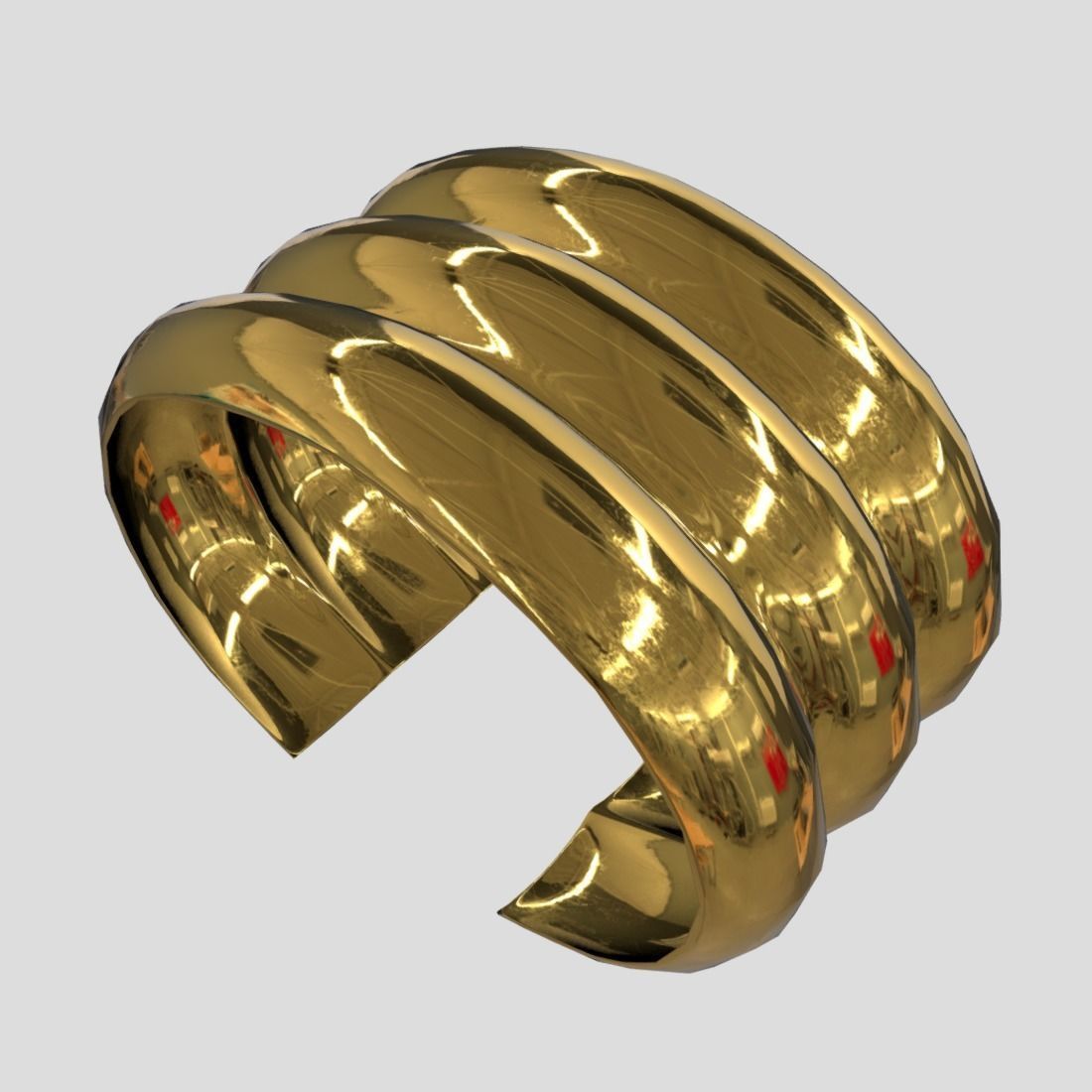 Cuff 2 three gold plated rings Low-poly 3D model_15