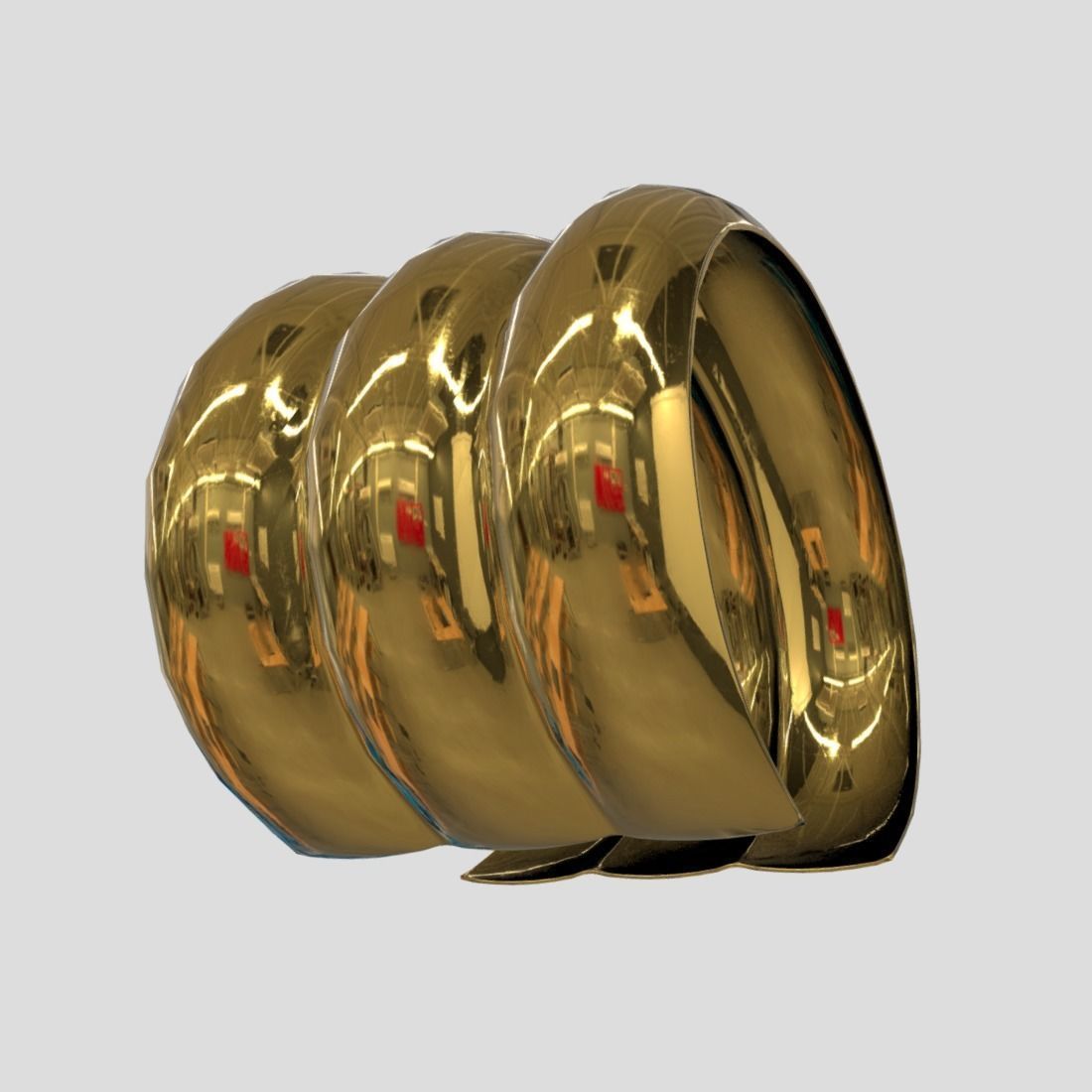 Cuff 2 three gold plated rings Low-poly 3D model_6