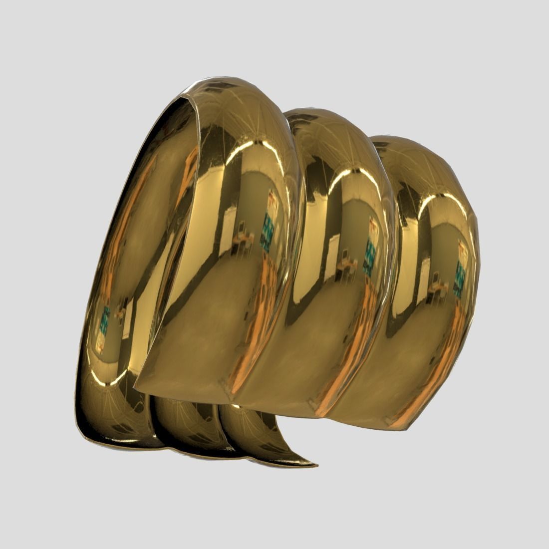Cuff 2 three gold plated rings Low-poly 3D model_12