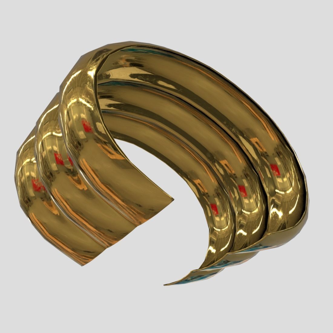 Cuff 2 three gold plated rings Low-poly 3D model_8
