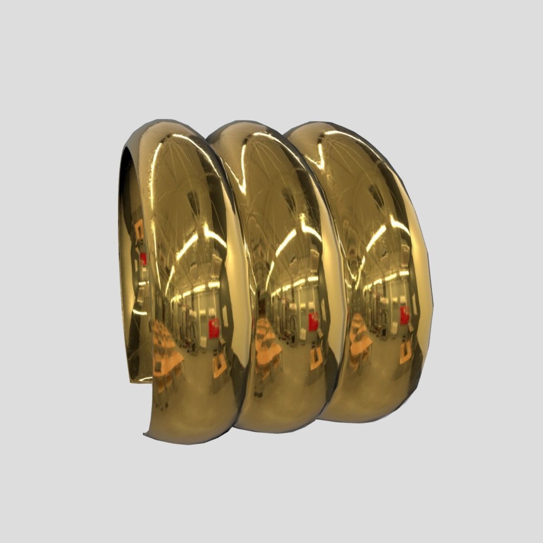 Cuff 2 three gold plated rings Low-poly 3D model_5