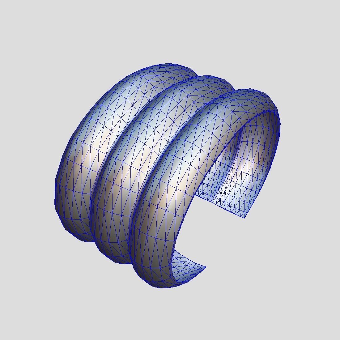 Cuff 2 three gold plated rings Low-poly 3D model_1