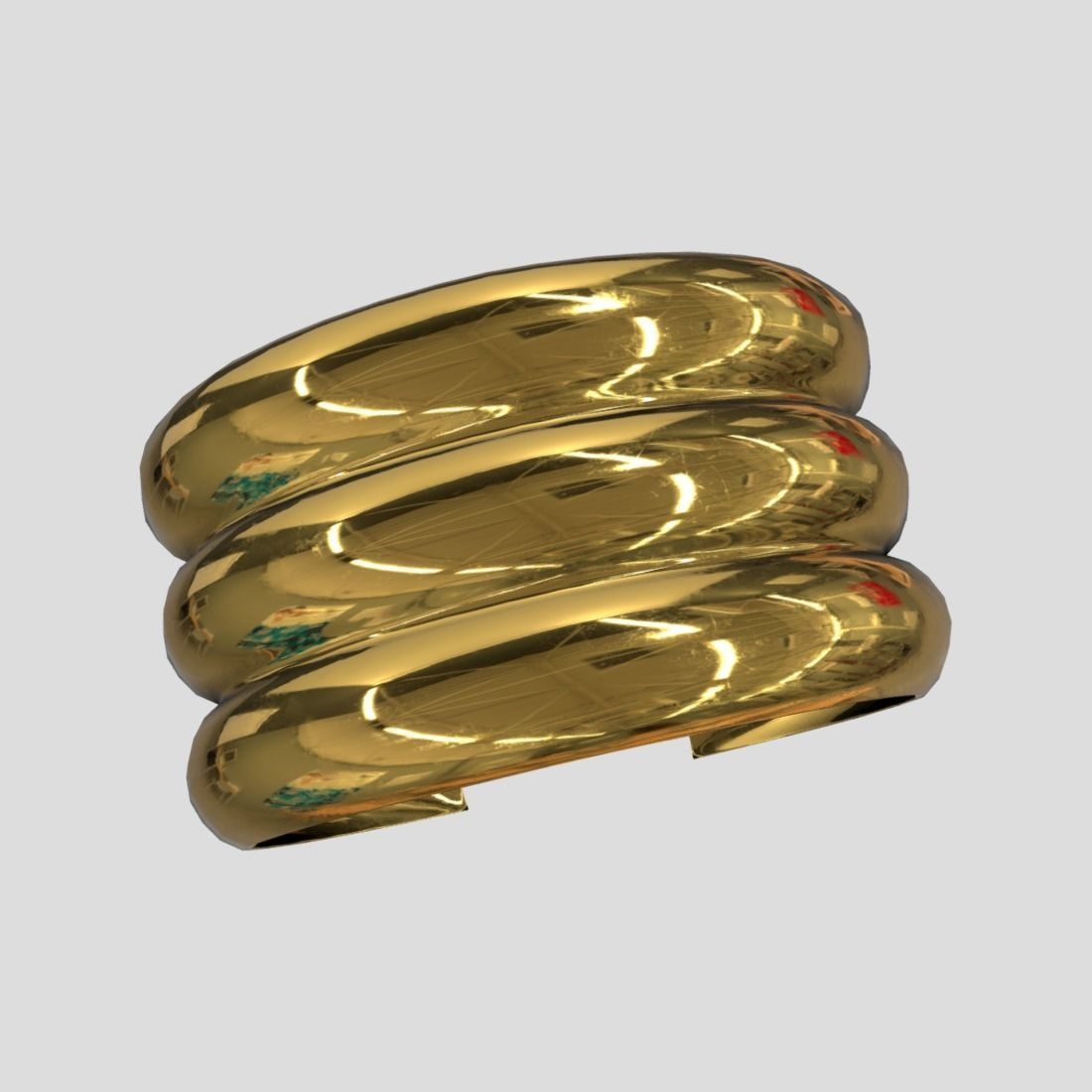 Cuff 2 three gold plated rings Low-poly 3D model_2